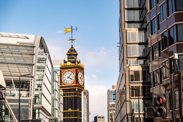 Fototapeta na wymiar Westminster, London- Glass office buildings and Little Ben clock on Victoria Street 