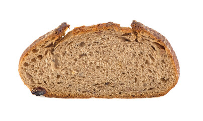 Slice of fresh rye bread isolated on white background