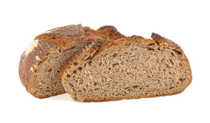 Slice of fresh rye bread isolated on white background