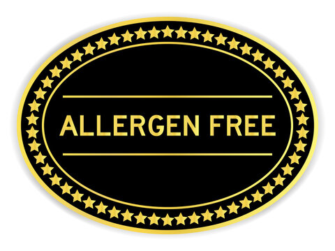 Black And Gold Color Oval Label Sticker With Word Allergen Free On White Background