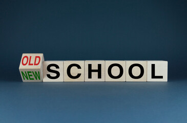 Old school or new school. Cubes form words Old school or new school