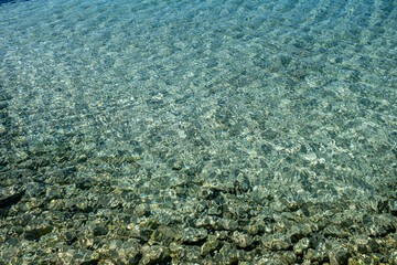 Koufonisia island Cyclades Greece underwater transparent environment rock under water. Overhead view