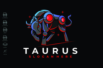 Brand New Design Futuristic and Modern Zodiac Taurus Logo in Mecha, Robotic, Geometric Design