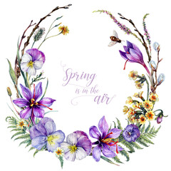 Hand Drawn Watercolor Floral Decoration Isolated on White. Spring Flowers Arrangement in Vintage Style. - 499631724