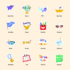 Set of Education and Learning Flat Stickers 