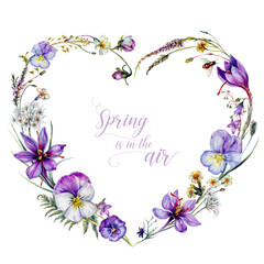 Hand Drawn Watercolor Floral Decoration Isolated on White. Spring Flowers Arrangement in Vintage Style. - 499632532