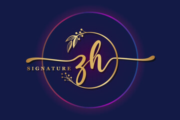 luxury signature logo design initial ZH. Handwriting vector logo design illustration image