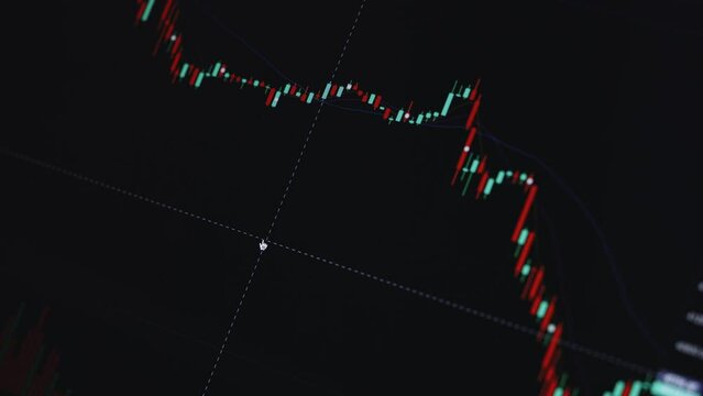 Candles graph of crypto currency online. Quotes of eth and btc at stock exchange. Stock exchange market chart of bitcoin or ethereum. View at the app on the screen of the laptop or pc. Trader profit.