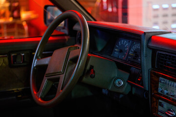 Closeup of interior and exterior details of a retro vintage car