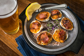 Clams Casino on a Wooden Table