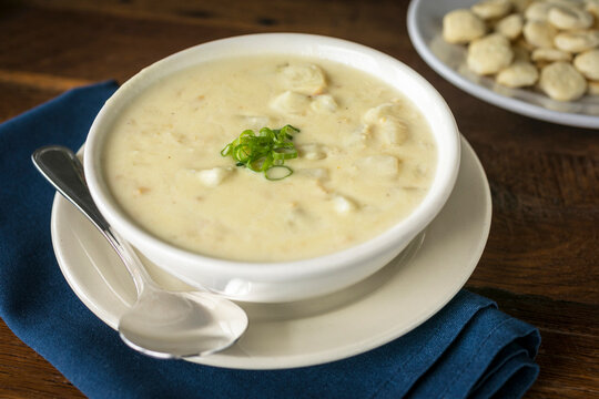 Clam Chowder on a Wooden Table