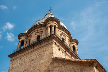 Bell tower of the historic temple in the Villa del Rosario in the city of Cucuta. Colombia.