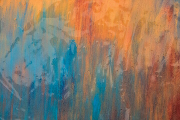 Marbled blue and orange abstract background. Liquid marble pattern.