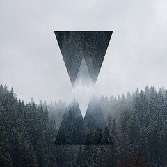 Abstract sky geometric background with polygons, mountains and clouds, polygonal cloudy landscape...