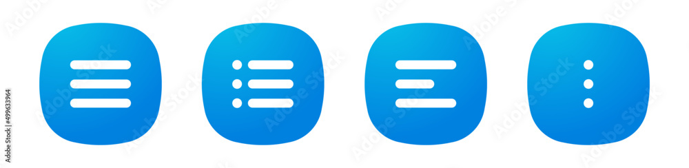 Fototapete Website navigation hamburger menu icons set. Flat website menu icons with rounded and sharp edges. Mobile app menu icons vector set of UI UX design elements. App burger icons. Stock vector EPS10.