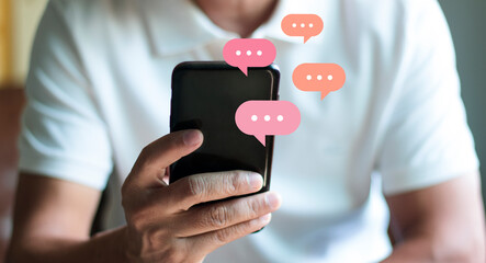 man using smartphone Live chat online on communication sites. digital media applications and social networks