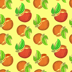 A pattern of tropical fruits, orange. Vector drawing, design, printing.
