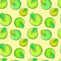 A pattern of tropical fruits, apple. Vector drawing, design, printing.