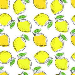 A pattern of tropical fruits, lemon. Vector drawing, design, printing.