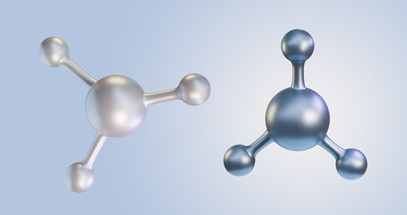 3d illustration of white and light blue molecules, circles, spheres, substances, vitamins