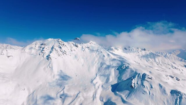 Aerial View Of The Snowy Pointe de Massery and Becca Lovegno Summits In Val d'Herens, Valais, Switzerland