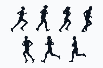 collection of silhouettes of running people