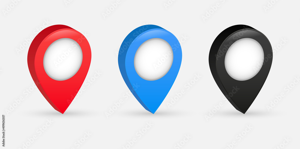 Aufkleber 3D location pin pointer icon . isometric red map pointers icons - place location and destination symbols - Pin marke map 3d icon