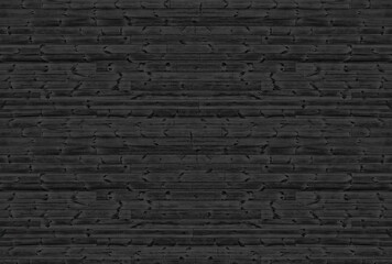 Black knotty wooden planks top view. Shabby vintage wood pattern texture. Horizontal knotted boards dark grunge background