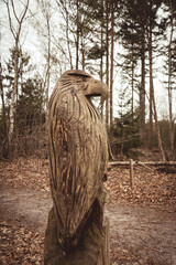 An eagle statue carved from a tree trunk © Joanna