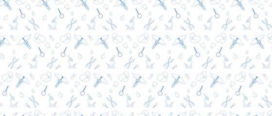 Medicine Seamless Doodle Line Art Pattern.