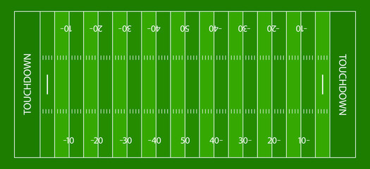 American football field. Green grass with white lines for american football. Background with gridiron, sideline, endzone and touchdown. Stadium for superbowl. Vector © Wise ant