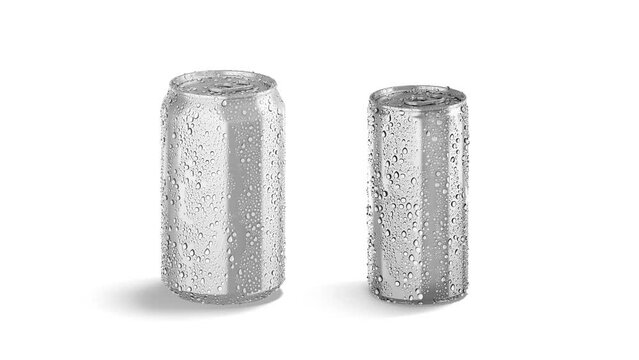 Blank silver 280 ml and 330 ml soda can mockup, looped rotation