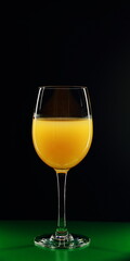 Glass of orange juice on a black background.