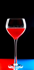 A glass of young wine on a black background.