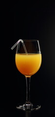 Glass of orange juice on a black background.