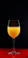 Glass of orange juice on a black background.