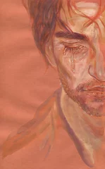 Gordijnen watercolor painting. crying man portrait. illustration.   © Anna Ismagilova