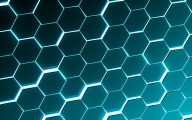 Glowing hexagonal background, 3d rendering.