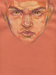 Fotobehang watercolor painting. angry boy portrait. illustration.   © Anna Ismagilova