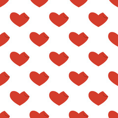 Line art seamless pattern in the form of a red heart with a curved corner on white background. Romance graphic texture. Holiday celebration concept. Decorative print. Geometric bright wallpaper