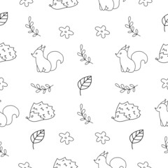 Vector illustration Doodle various Elements Animals Plant Cats Pattern,Cute sketches