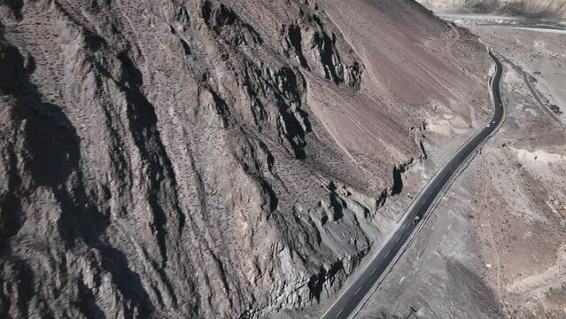 Aerial Flying Over New KKH Karakoram Highway Road In Pakistan