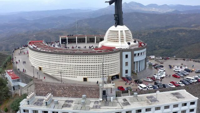 Aerial: Majestic Cristo Rey in Silao, Guanajuato, Mexico, drone view
