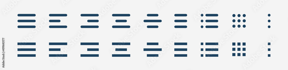 Fototapete Website navigation hamburger menu icons set. Flat website menu icons with rounded and sharp edges. Mobile app menu icons vector set of UI UX design elements. App burger icons. Stock vector EPS10.