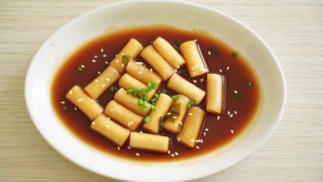 Spicy Jjajang Tteokbokki or Korean rice cake in spicy black bean sauce - Korean food style