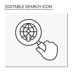  SEO line icon. Looking through a magnifier. Searching for internet. Entertainment. Search concept. Isolated vector illustration. Editable stroke