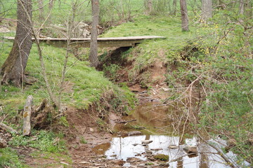 This small footbridge crosses over the creek in the forest.