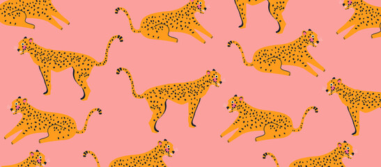 Trendy and modern wildlife pattern with leopards vector illustration © blossomstar