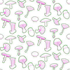 Vector seamless half-drop pattern, with mushrooms