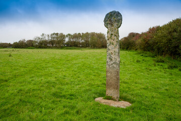 Tresinney cross on a field near St Advent in north Cornwall, UK.